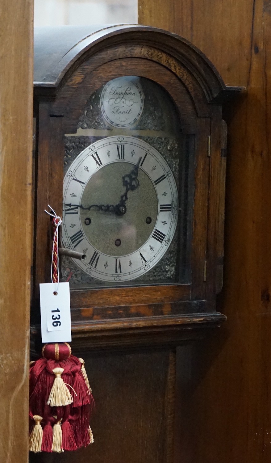 An oak grandmother clock, height 170cm